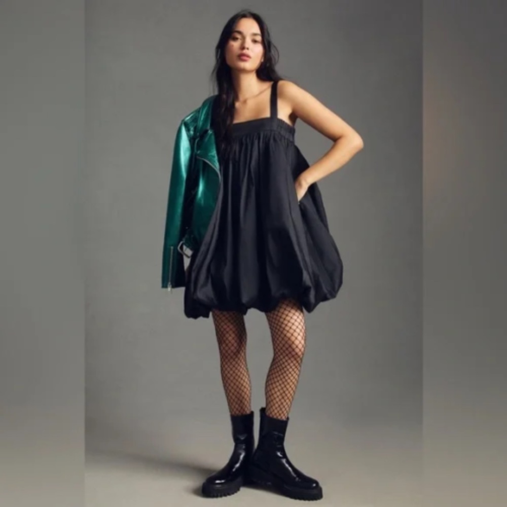 Bloni Square Neck Taffeta Bubble Mini Dress